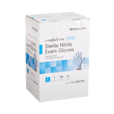 McKesson Confiderm STR Exam Glove Large Sterile Pair Nitrile Standard Cuff Length Textured Fingertips Blue Not Rated, 14-6NSTR6, Box of 50