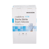 McKesson Confiderm STR Exam Glove X-Large Sterile Pair Nitrile Standard Cuff Length Textured Fingertips Blue Not Rated, 14-6NSTR8, Box of 50