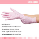 McKesson Pink Nitrile Exam Glove Medium NonSterile Nitrile Standard Cuff Length Textured Fingertips Pink Not Rated, 14-6NPNK4, Case of 2500