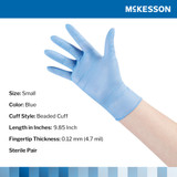 McKesson Confiderm STR Exam Glove Small Sterile Pair Nitrile Standard Cuff Length Textured Fingertips Blue Not Rated, 14-6NSTR2, Pair of 1
