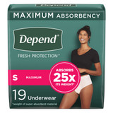 Depend Fresh Protection Absorbent Underwear Waistband Style Adult Small Female Disposable Heavy Absorbency, 47915, Pack of 19