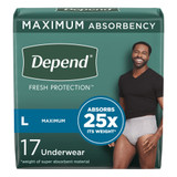 Depend Fresh Protection Absorbent Underwear Waistband Style Adult Large Male Disposable Heavy Absorbency, 47926, Pack of 17