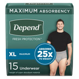 Depend Fresh Protection Absorbent Underwear Waistband Style Adult X-Large Male Disposable Heavy Absorbency, 47930, Pack of 15