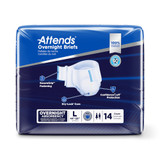 Attends Overnight Incontinence Brief Adult Large Unisex Disposable Heavy Absorbency, DDEW30, Bag of 14