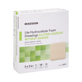 McKesson Lite Thin Foam Dressing 3 X 3 Inch Without Border Film Backing Silicone Gel Adhesive Square Sterile, 4892, Box of 10