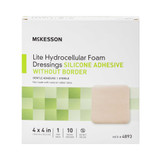 Thin Silicone Foam Dressing McKesson Lite 4 X 4 Inch Square Silicone Gel Adhesive without Border Sterile 4893 Case/200 MCK BRAND 1083093_CS