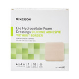 McKesson Lite Thin Foam Dressing 4 X 4 Inch Without Border Film Backing Silicone Gel Adhesive Square Sterile, 4893, Case of 200