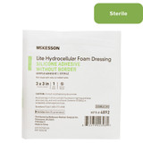 McKesson Lite Thin Foam Dressing 3 X 3 Inch Without Border Film Backing Silicone Gel Adhesive Square Sterile, 4892, Pack of 1