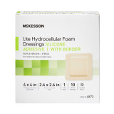 Thin Silicone Foam Dressing McKesson Lite 4 X 4 Inch Square Silicone Gel Adhesive with Border Sterile 4873 Each/1 MCK BRAND 1083090_EA Thin Silicone Foam Dressing McKesson Lite 4 X 4 Inch Square Silicone Gel Adhesive with Border Sterile 4873 Each/1 MCK BRAND 1083090_EA
