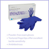 McKesson Confiderm 3.0 Exam Glove Large NonSterile Nitrile Standard Cuff Length Textured Fingertips Blue Chemo Tested / Fentanyl Tested, 14-6N36EC, Case of 1000