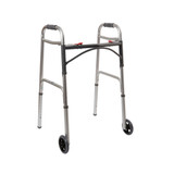 McKesson Dual Release Folding Walker with Two Wheels, Aluminum Frame, Adjustable Height, 350 lbs. Weight Capacity, Pack of 1