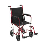 Lightweight Transport Chair McKesson Aluminum Frame with Red Finish 300 lbs. Weight Capacity Fixed Height / Padded Arm Black Upholstery 146-ATC19-RD Each/1 228XL MCK BRAND 1128901_EA
