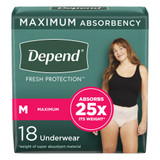 Depend Fresh Protection Absorbent Underwear Waistband Style Adult Medium Female Disposable Heavy Absorbency, 47932, Pack of 18
