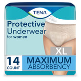 TENA ProSkin Protective Absorbent Underwear Pull On with Tear Away Seams Adult X-Large Female Disposable Moderate Absorbency, 73040, Bag of 14