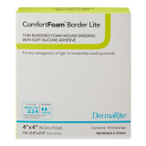 Thin Silicone Foam Dressing ComfortFoam Border Lite 4 X 4 Inch Square Silicone Adhesive with Border Sterile 47440 Each/1 UWBXL DermaRite Industries 1003181_EA Thin Silicone Foam Dressing ComfortFoam Border Lite 4 X 4 Inch Square Silicone Adhesive with Border Sterile 47440 Each/1 UWBXL DermaRite Industries 1003181_EA