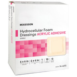 McKesson Foam Dressing 6 X 6 Inch With Border Film Backing Acrylic Adhesive Square Sterile, 16-4672, Box of 10