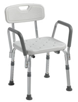 Drive 12445KD-1 Batch Bench, Shower Chair with Arms and Back, Aluminum Frame, 16'' Seat Width, 300 lbs. Weight Capacity, Pack of 1