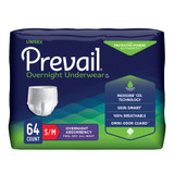 Prevail Overnight Absorbent Underwear Pull On with Tear Away Seams Adult Small / Medium Unisex Disposable Heavy Absorbency, PVX-512, Pack of 16