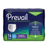 Prevail Overnight Absorbent Underwear Pull On with Tear Away Seams Adult Large Unisex Disposable Heavy Absorbency, PVX-513, Pack of 14