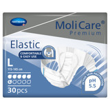 MoliCare Premium Elastic 6D Incontinence Brief Adult Large Unisex Disposable Moderate Absorbency, 165273, Bag of 30