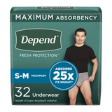Depend Fresh Protection Absorbent Underwear Waistband Style Adult Small / Medium Male Disposable Heavy Absorbency, 53748, Case of 64