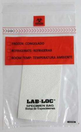 Specimen Transport Bag with Document Pouch and Absorbent Pad Lab-Loc 6 X 9 Inch LDPE Zip Closure Biohazard Symbol / Storage Instructions NonSterile LABZ69BA Case/1000 170-76005SP Elkay Plastics 978542_CS