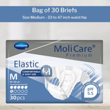 MoliCare Premium Elastic 6D Incontinence Brief Adult Medium Unisex Disposable Moderate Absorbency, 165272, Bag of 30