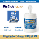 DisCide Ultra Surface Disinfectant Cleaner Premoistened Quaternary Based Manual Pull Wipe 160 Count Canister Herbal Scent NonSterile, 60DIS, Can of 160