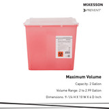 McKesson Prevent Sharps Container Translucent Red Base 9-1/4 H X 10 W X 6 D Inch Horizontal Entry 2 Gallon, 2271, Case of 20