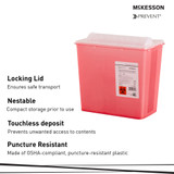 McKesson Prevent Sharps Container Translucent Red Base 9-1/4 H X 10 W X 6 D Inch Horizontal Entry 2 Gallon, 2271, Case of 20