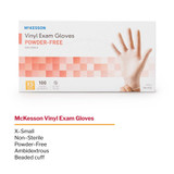 McKesson Exam Glove X-Small NonSterile Vinyl Standard Cuff Length Smooth Clear Not Rated, 14-112, Case of 10