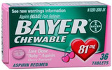 Bayer Pain Relief 81 mg Strength Aspirin Chewable Tablet 36, Bottle of 1