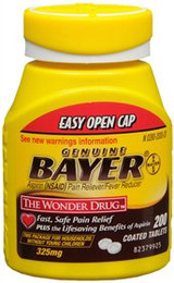 Bayer Pain Relief 325 mg Strength Aspirin Tablet 200 per Bottle, 00280200020, Bottle of 1