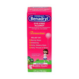 Children's Benadryl Allergy Relief Liquid, Diphenhydramine HCl 12.5 mg / 5 mL Strength, Dye-free, Bubble Gum Flavor, 4 oz., Bottle of 1