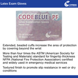 CODEBLUE PF Exam Glove X-Large NonSterile Latex Extended Cuff Length Fully Textured Blue Not Rated, 23-38, Box of 1