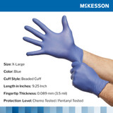 McKesson Confiderm LDC Exam Glove X-Large NonSterile Nitrile Standard Cuff Length Fully Textured Blue Chemo Tested / Fentanyl Tested, 14-6N48C, Box of 230
