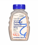 Foster & Thrive Extra Strength Antacid Tablets, Chewable Calcium Carbonate 750 mg, Orange Flavor, 80 Tablets per Bottle, Bottle of 1 70677107901 Foster & Thrive™ 1235082_BT