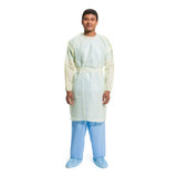 Protective Procedure Gown Halyard Basics One Size Yellow NonSterile AAMI Level 2 Disposable 13962 Case of 100