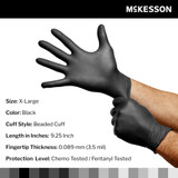 McKesson Confiderm LDC Exam Glove X-Large NonSterile Nitrile Standard Cuff Length Fully Textured Black Chemo Tested / Fentanyl Tested, 14-6N58C, Box of 230