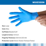 McKesson Confiderm 6.8C Exam Glove Large NonSterile Nitrile Standard Cuff Length Fully Textured Blue Chemo Tested / Fentanyl Tested, 14-6N661C, Box of 100