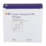 Insyte Autoguard BC Peripheral IV Catheter 20 Gauge 1 Inch BD Vialon Winged Hub Blood Control Push Button Safety, 382633, Box of 50