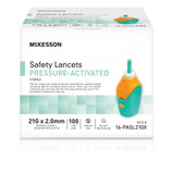McKesson Safety Lancet, 2.0 mm Depth, 21 Gauge, Pressure Activated, Green, Sterile, 20 per Box, Box of 100