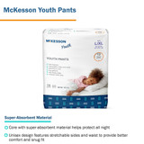 McKesson Unisex Youth Absorbent Underwear Pull On with Tear Away Seams Large / X-Large Disposable Heavy Absorbency, YPLXL, Bag of 14