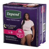 Depend Night Defense Absorbent Underwear Waistband Style Adult Large Female Disposable Heavy Absorbency, 51702, Pack of 14