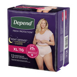 Depend Night Defense Absorbent Underwear Waistband Style Adult X-Large Female Disposable Heavy Absorbency, 55154, Pack of 12