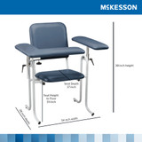 McKesson Blood Drawing Chair 1 Fixed Armrest, 1 Flip Up Armrest Blue, 63-20USUF-1, Pack of 1