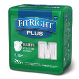 FitRight Plus Incontinence Brief Adult Medium Unisex Disposable Moderate Absorbency, FITPLUSMD, Bag of 20