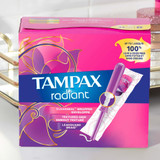 Tampax Radiant Tampon Regular Absorbency Plastic Applicator Individually Wrapped, 07301071306, Box of 1