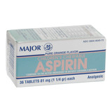 Major Children's Pain Relief 81 mg Strength Aspirin Chewable Tablet 36 per Box, 00536100836, Bottle of 1