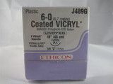 J & J Coated Vicryl Absorbable Suture with Needle, Size 6 - 0, 18'' Suture, 1-Needle, Undyed, Needle Length 11 mm, 3/8 Circle, Precision Reverse Cutting Needle, Box of 12